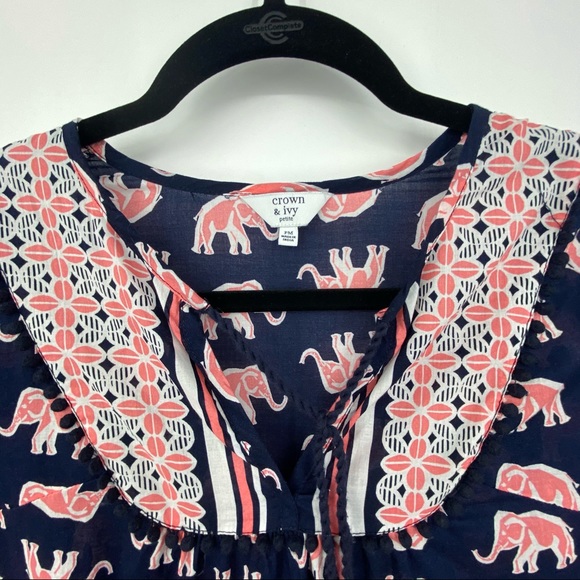 CROWN & IVY Navy & Pink Elephant Top Size PM - Picture 6 of 6